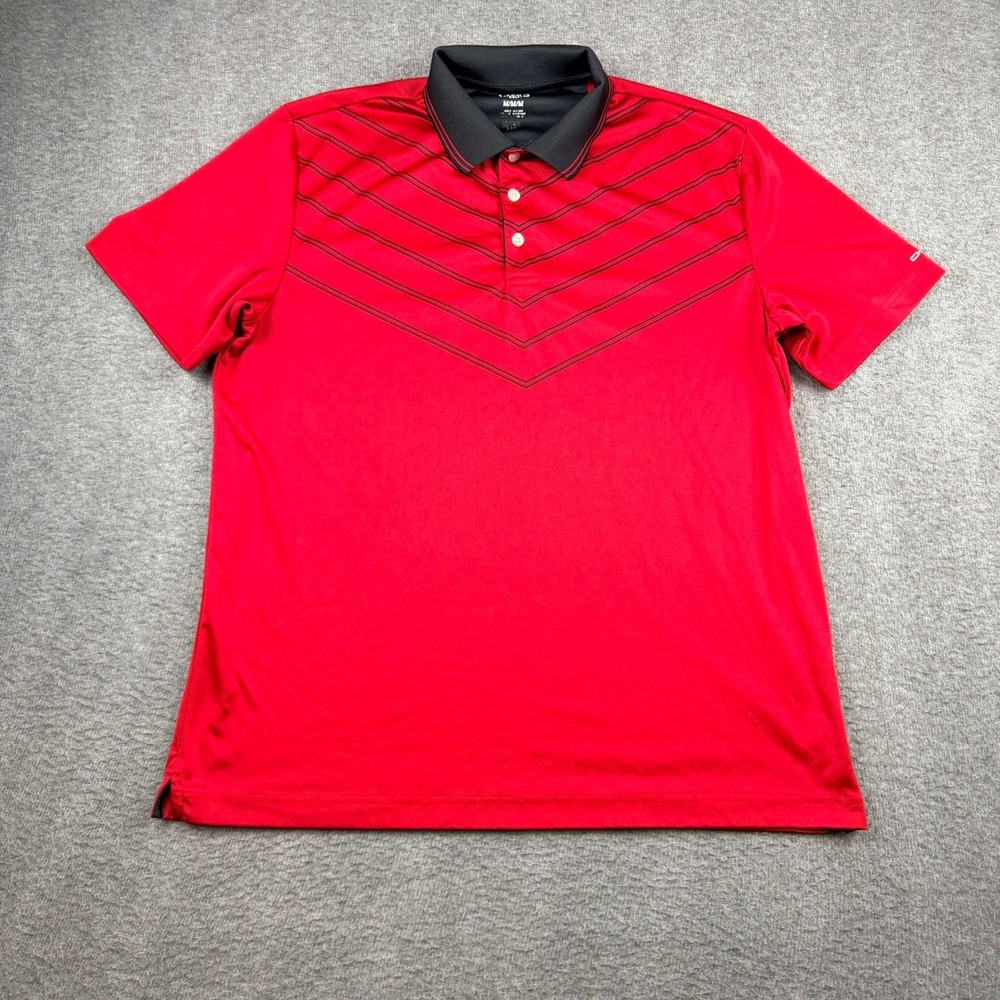 Chaps Golf Men's M Polo Shirt Red Black Chevron Stripe Performance Short Sleeve
